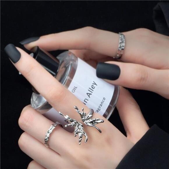 8 Pcs Vintage Silver Rings Sets Y2k Goth Coquette Grunge Chunky Stacking Rings - Picture 3 of 8